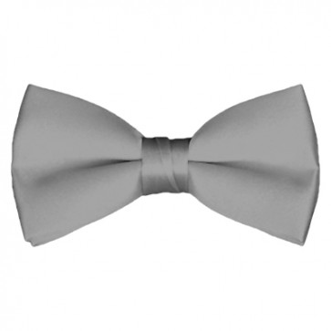 Solid Silver Bow Tie Pre-tied Satin Mens Ties