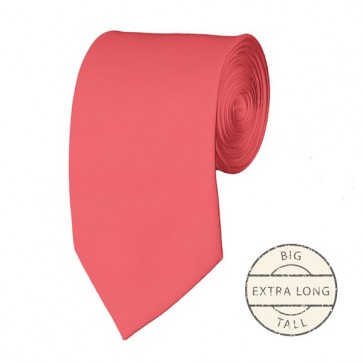 Coral Rose Extra Long Tie Solid Color Ties Mens Neckties
