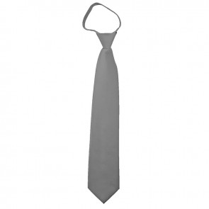 Solid Silver Boys Zipper Ties Kids Neckties