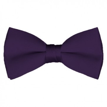 Solid Eggplant Bow Tie Pre-tied Satin Mens Ties